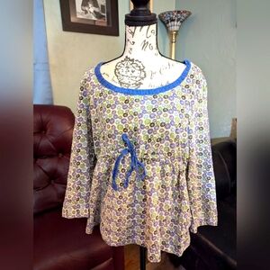 EUC💐 BODEN 3/4 sleeve💐fem & flowered boho💐COTTON SHIFT JERSEY top💐US12/UK18